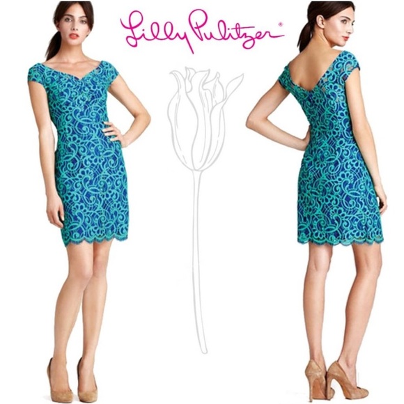 Lilly Pulitzer Dresses & Skirts - Lilly Pulitzer Rosaline Dress About Face Lace dress Size 2. Teal lace